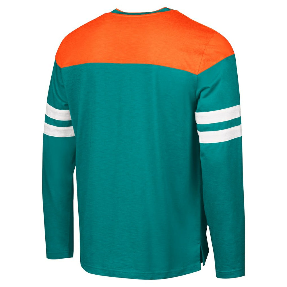 Miami Dolphins G-III Sports by Carl Banks Adaptive Hail Mary Long Sleeve T-Shirt - Aqua/Orange for sale