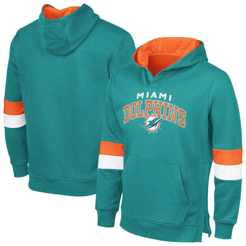 Miami Dolphins G-III Sports by Carl Banks Adaptive Faceoff Pullover Hoodie - Aqua/Orange for sale