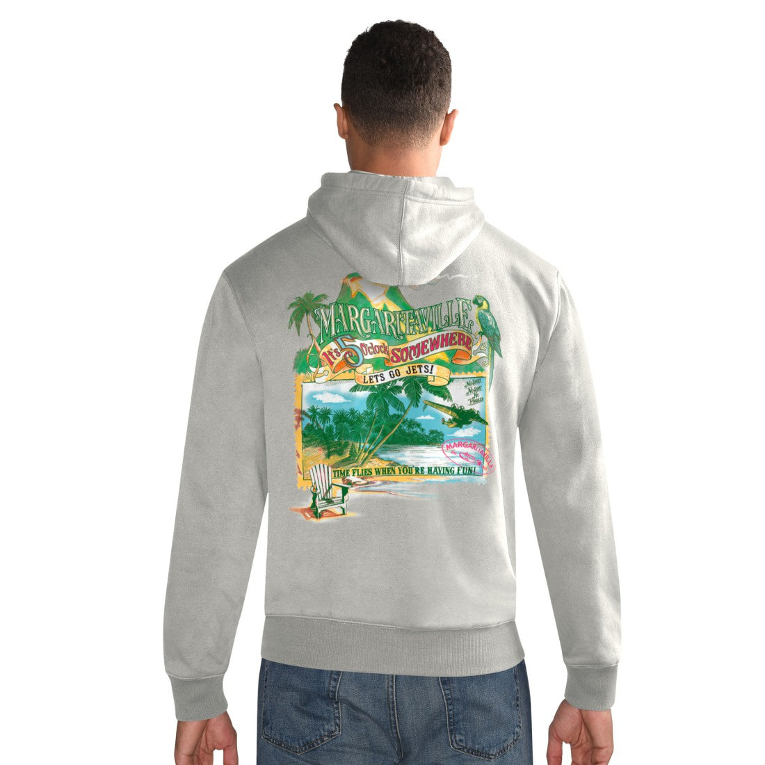 New York Jets Margaritaville Time Flies Garment Dyed Pullover Hoodie - Gray outlet