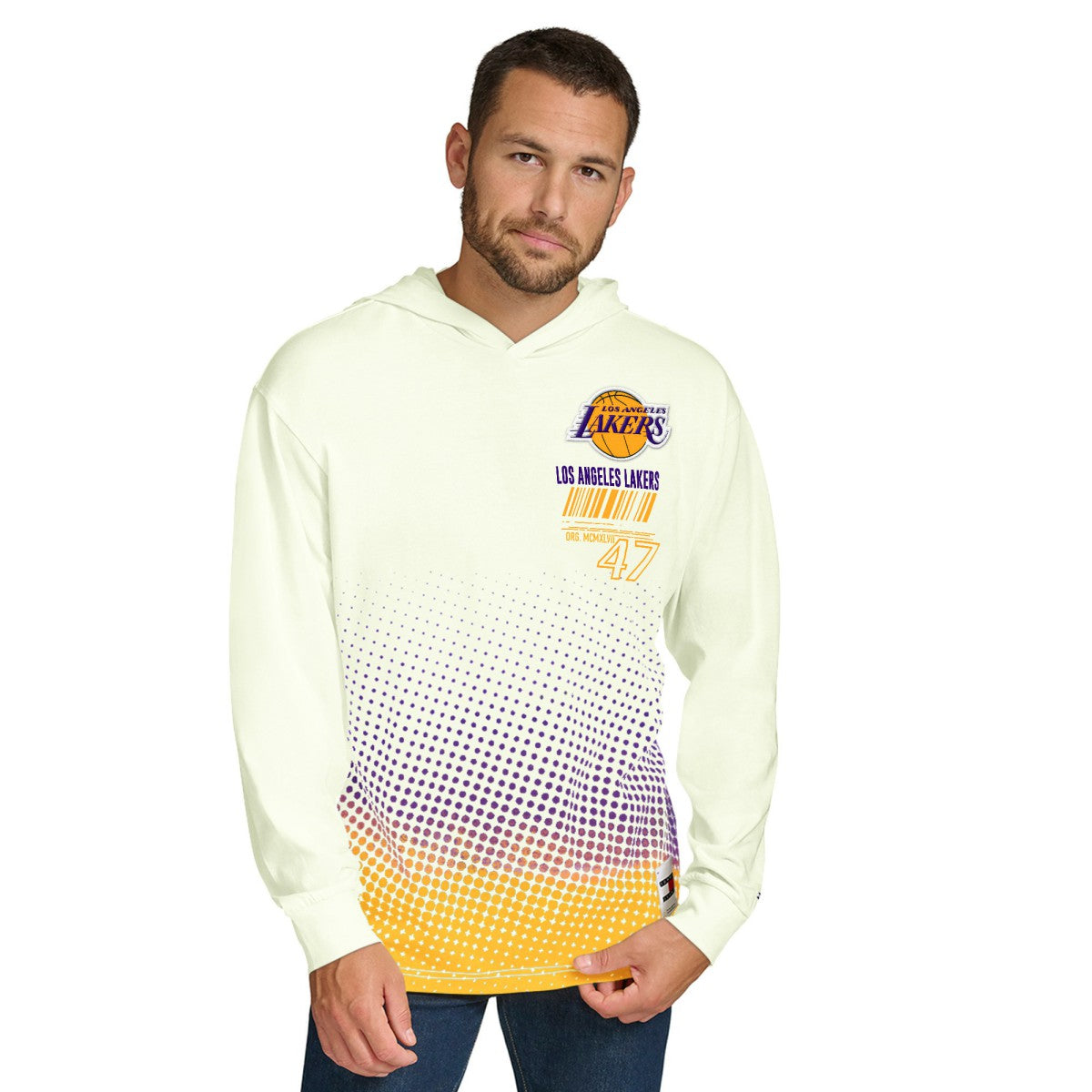 Los Angeles Lakers Tommy Jeans Ben Vintage Applique Long Sleeve Hoodie T-Shirt - Cream shop