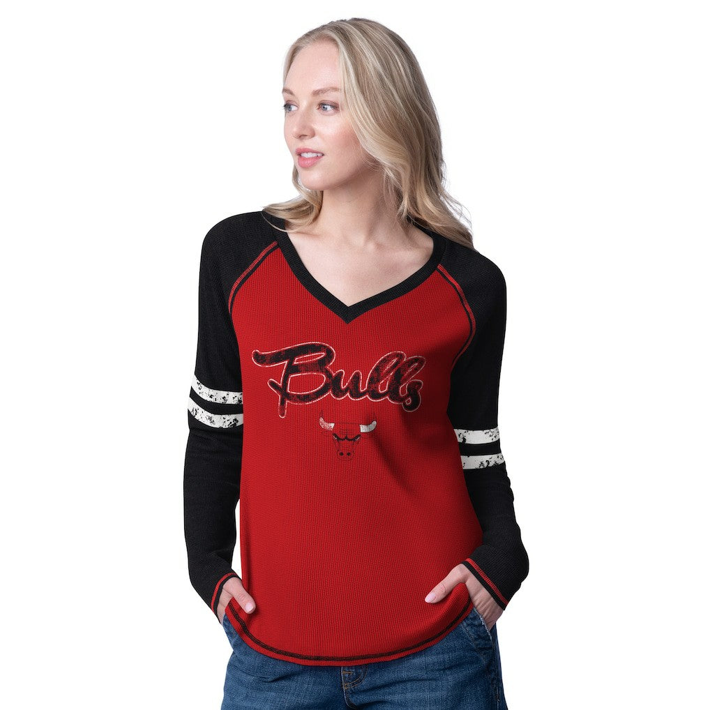 Chicago Bulls G-III 4Her by Carl Banks Women's Winner Waffle Knit Thermal Long Sleeve Tri-Blend T-Shirt sale - Red/Black outlet