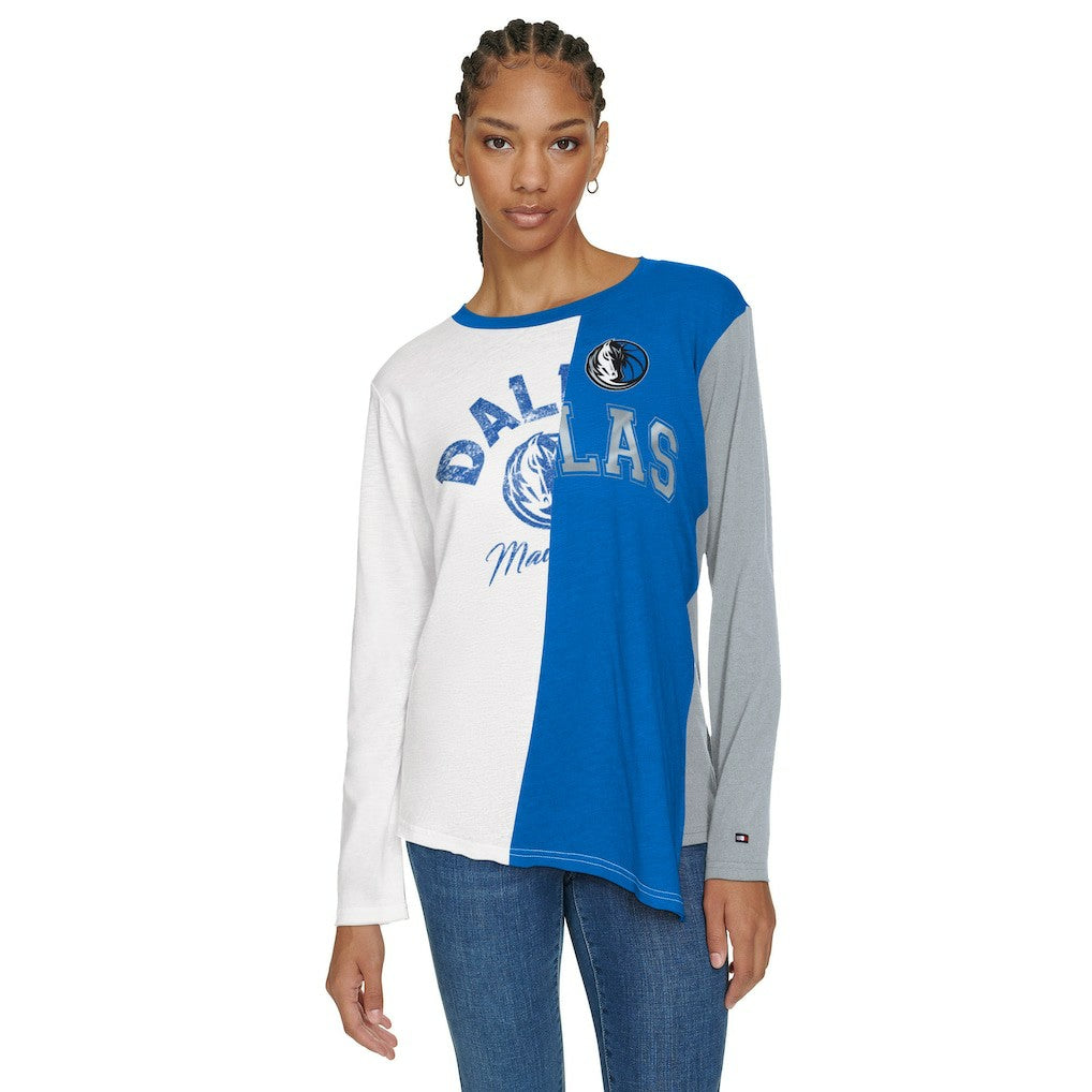 Dallas Mavericks Tommy Jeans Women's Amelia Color Blocked Long Sleeve T-Shirt sale - White/Blue outlet