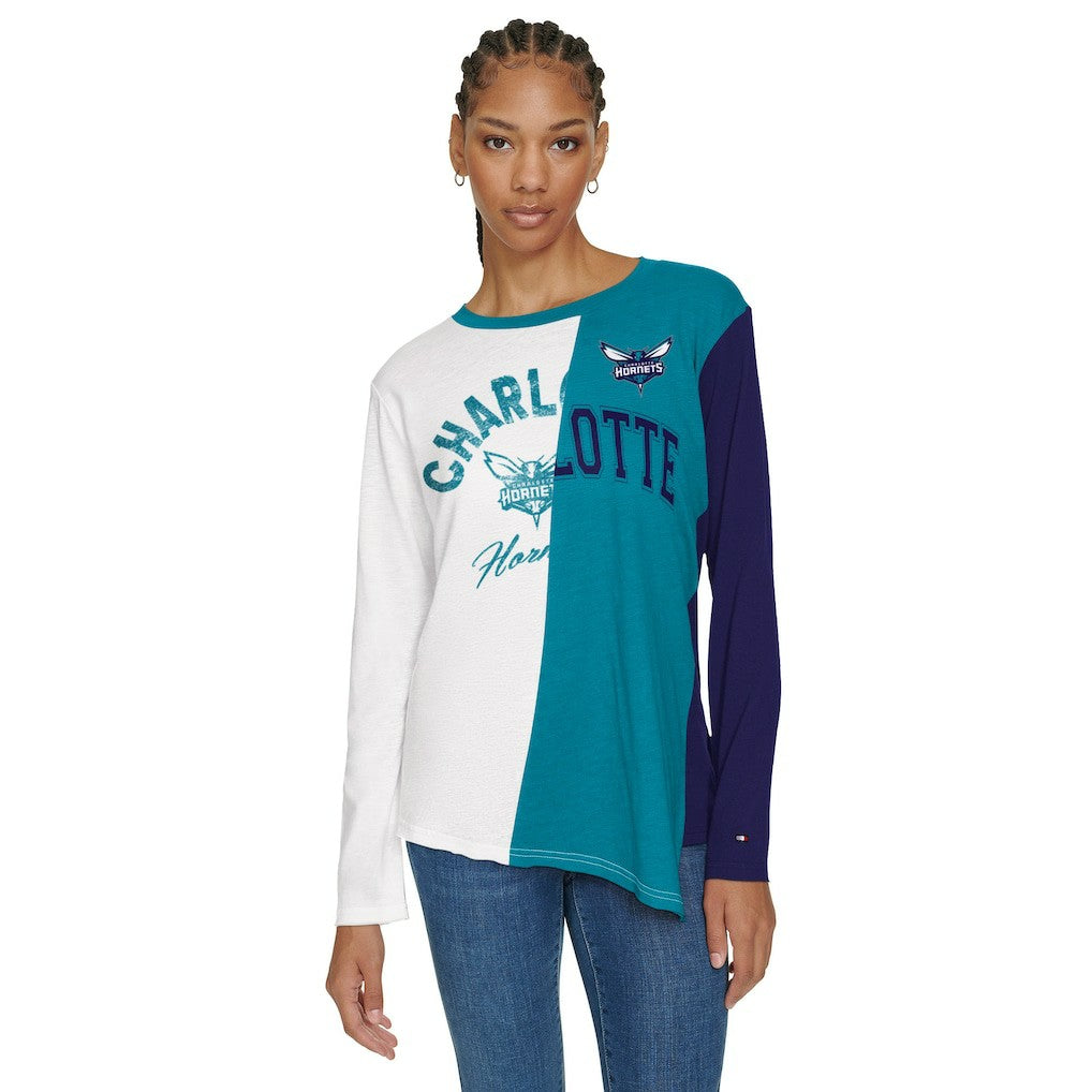 Charlotte Hornets Tommy Jeans Women's Amelia Color Blocked Long Sleeve T-Shirt - White/Teal discount