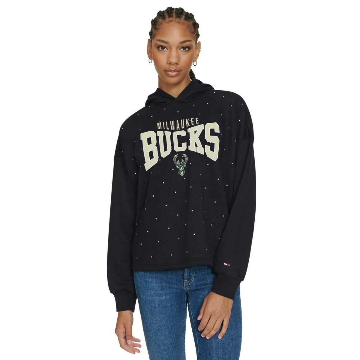 Milwaukee Bucks Tommy Jeans Women's Stella Cropped Pullover Hoodie - Black outlet