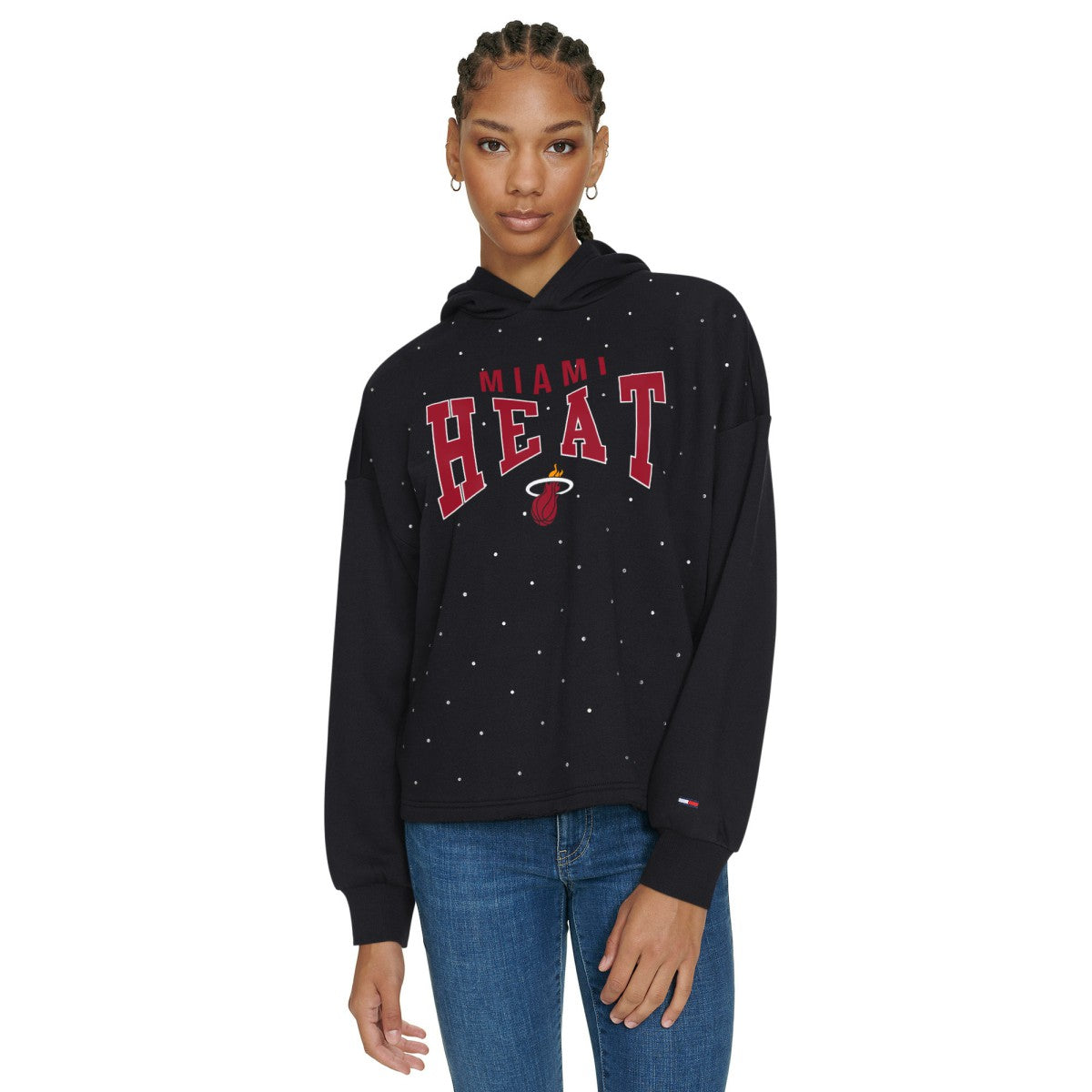 Miami Heat Tommy Jeans Women's Stella Cropped Pullover Hoodie - Black discount