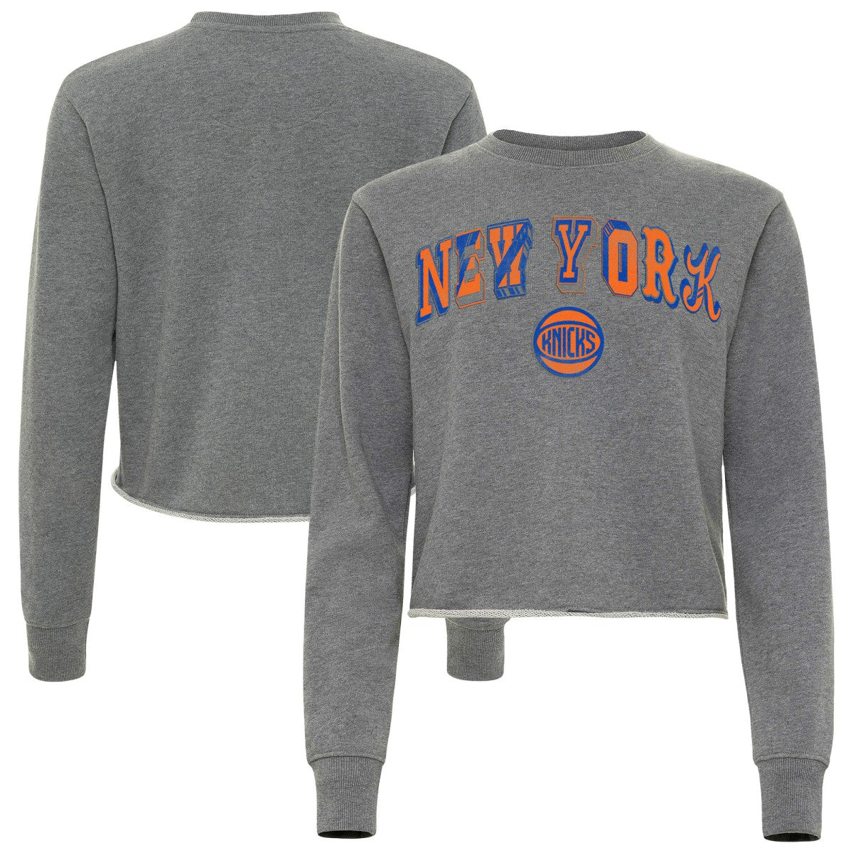 New York Knicks Sportiqe Women's Varsity Collection Kacey Cropped Pullover Sweatshirt - Heather Gray sale