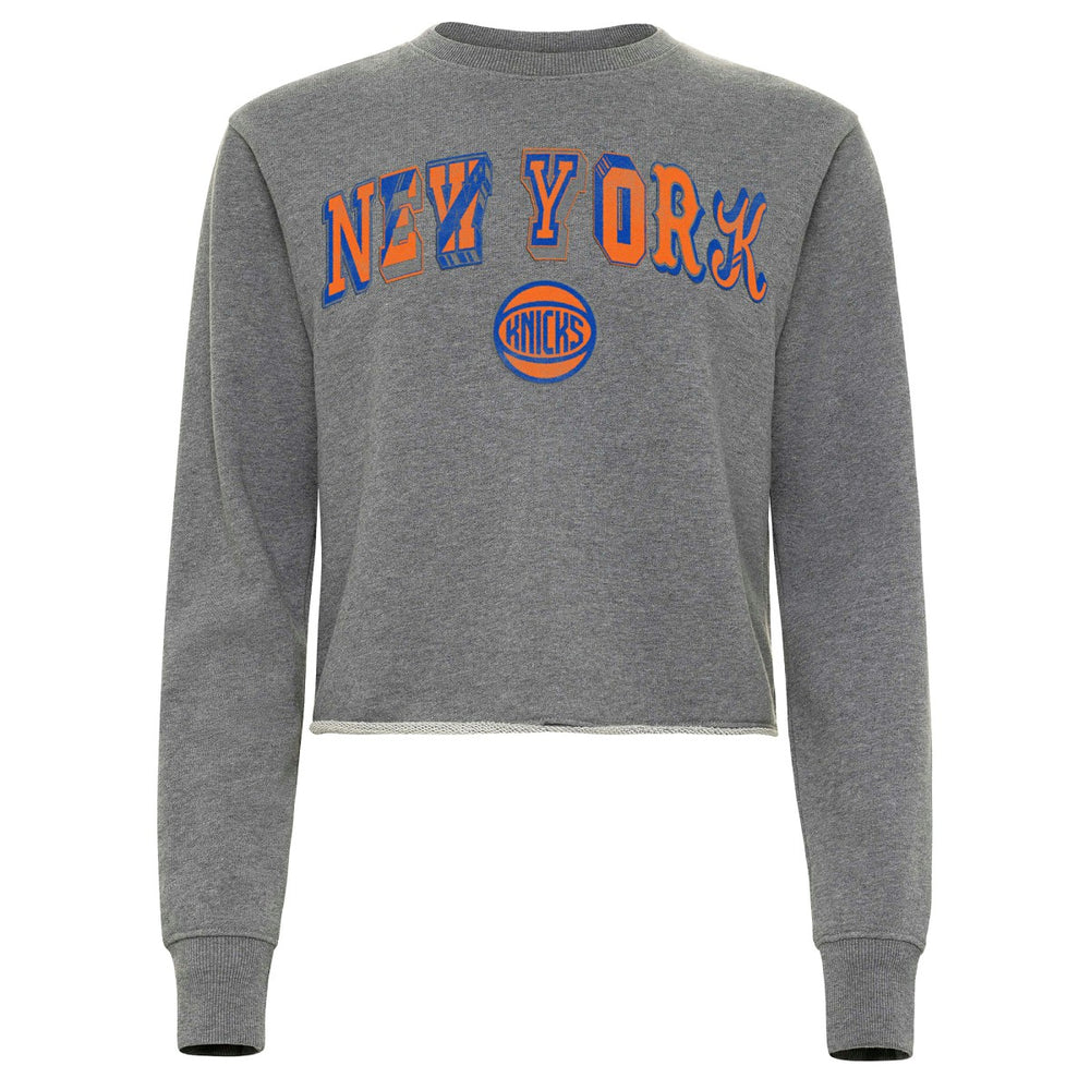 New York Knicks Sportiqe Women's Varsity Collection Kacey Cropped Pullover Sweatshirt - Heather Gray sale