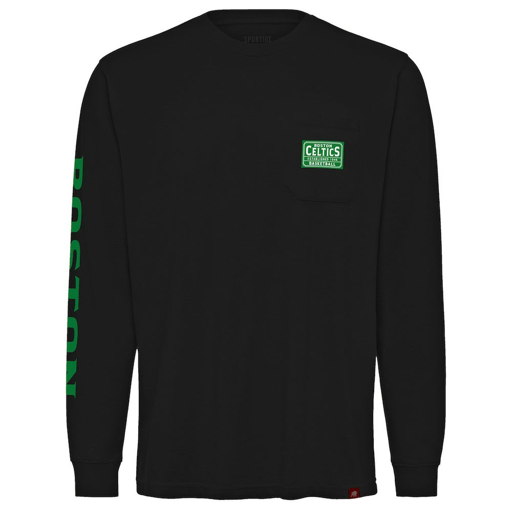 Boston Celtics Sportiqe Unisex Wales Heavyweight Pocket Long Sleeve T-Shirt - Black cheap