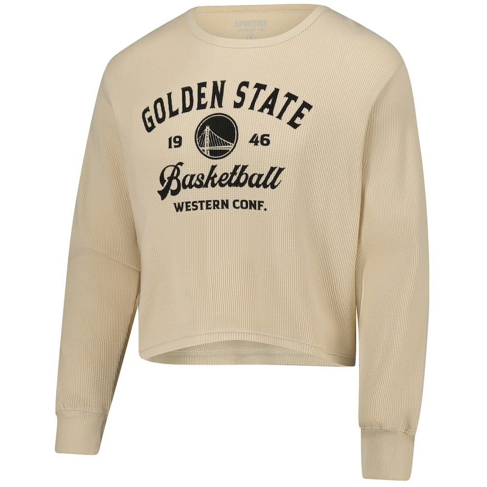 Golden State Warriors Sportiqe Unisex High Country Collection Cullen Cropped Waffle Knit Long Sleeve T-Shirt sale - Cream on sale