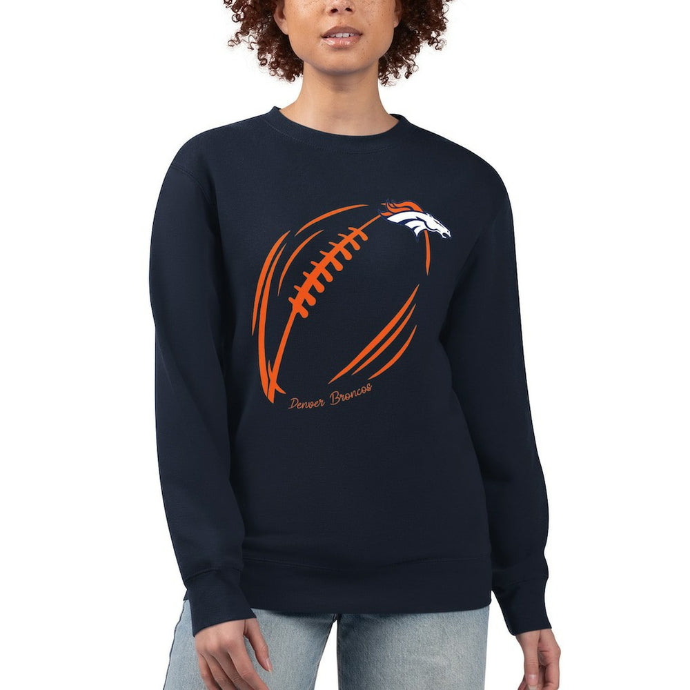 Denver Broncos G-III 4Her by Carl Banks Women's Football Logo Graphic Fleece Tri-Blend Pullover Sweatshirt - Navy for sale