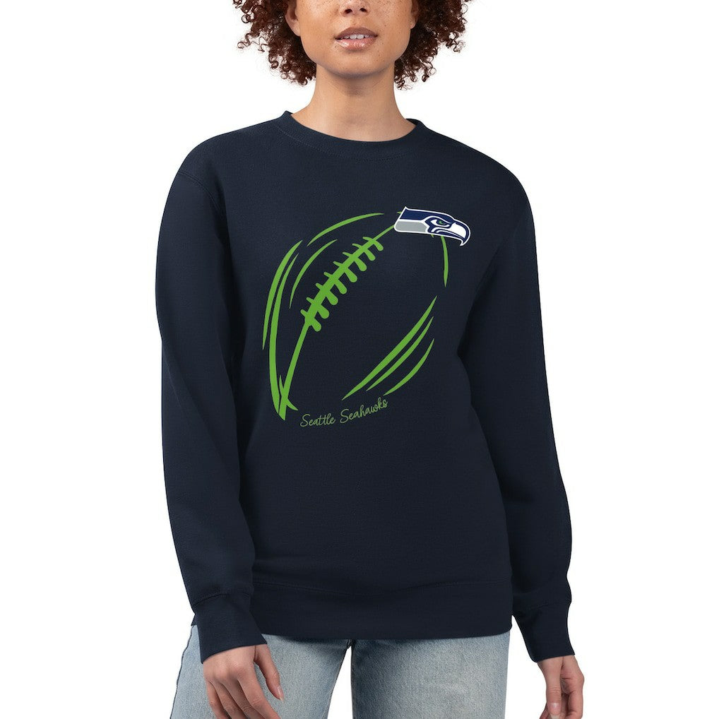 Seattle Seahawks G-III 4Her by Carl Banks Women's Football Logo Graphic Fleece Tri-Blend Pullover Sweatshirt - Navy sale