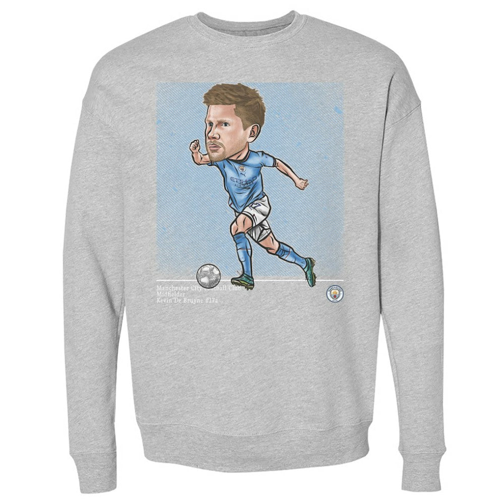 Kevin De Bruyne Manchester City 500 Level Cartoon Player Pullover Crewneck Sweatshirt - Heather Gray cheap