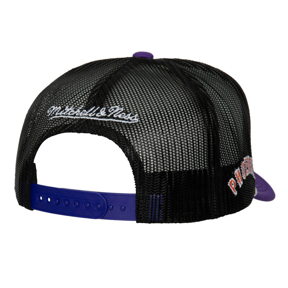 Phoenix Suns Hardwood Classics Blocker Foam Front Trucker Snapback Hat - White | Mitchell & Ness for sale