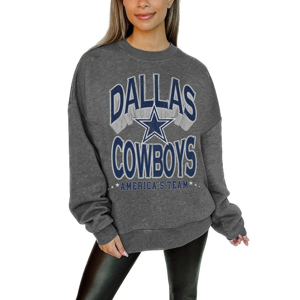 Dallas Cowboys Gameday Couture Women's Oversized Long Weekend Premium Fleece Drop Shoulder Pullover Sweatshirt - Charcoal discount