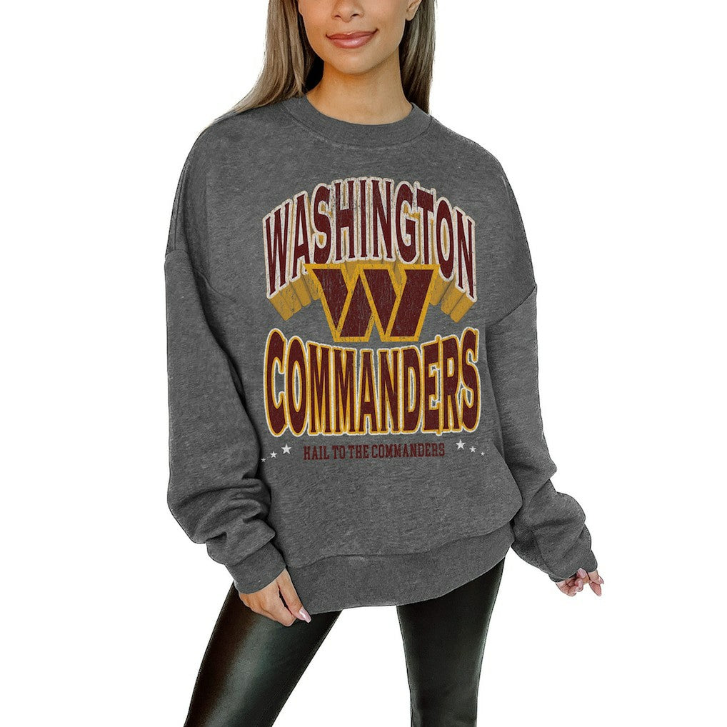 Washington Commanders Gameday Couture Women's Oversized Long Weekend Premium Fleece Drop Shoulder Pullover Sweatshirt - Charcoal sale