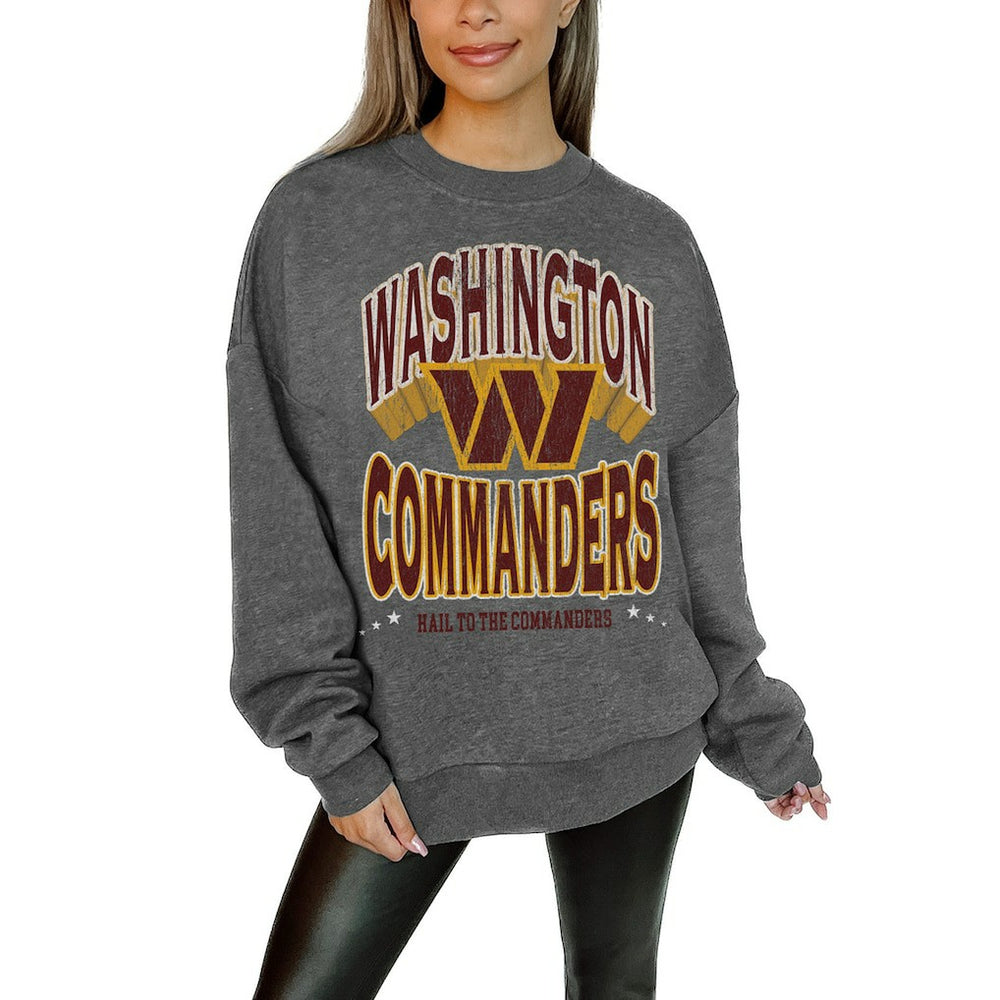 Washington Commanders Gameday Couture Women's Oversized Long Weekend Premium Fleece Drop Shoulder Pullover Sweatshirt - Charcoal sale