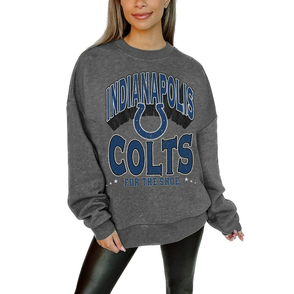 Indianapolis Colts Gameday Couture Women's Oversized Long Weekend Premium Fleece Drop Shoulder Pullover Sweatshirt - Charcoal sale