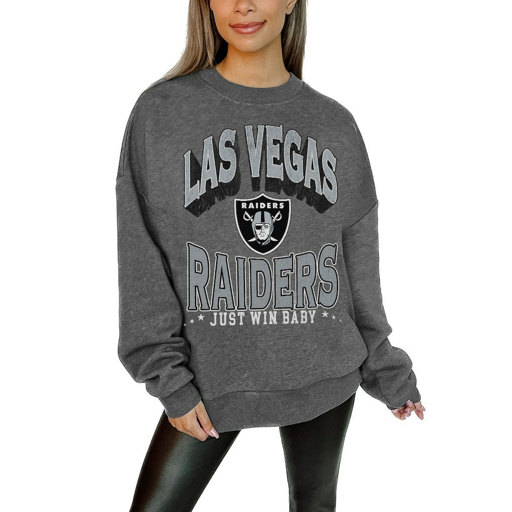 Las Vegas Raiders Gameday Couture Women's Oversized Long Weekend Premium Fleece Drop Shoulder Pullover Sweatshirt - Charcoal outlet