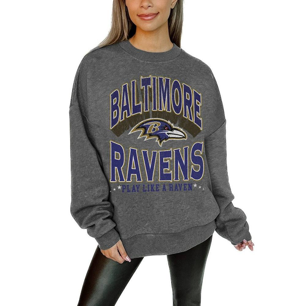 Baltimore Ravens Gameday Couture Women's Oversized Long Weekend Premium Fleece Drop Shoulder Pullover Sweatshirt - Charcoal online