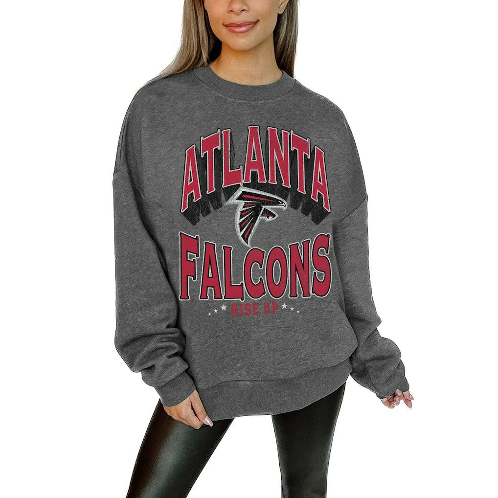Atlanta Falcons Gameday Couture Women's Oversized Long Weekend Premium Fleece Drop Shoulder Pullover Sweatshirt - Charcoal for sale