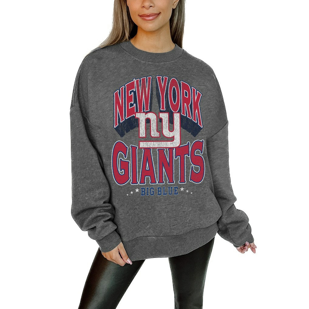 New York Giants Gameday Couture Women's Oversized Long Weekend Premium Fleece Drop Shoulder Pullover Sweatshirt - Charcoal for sale