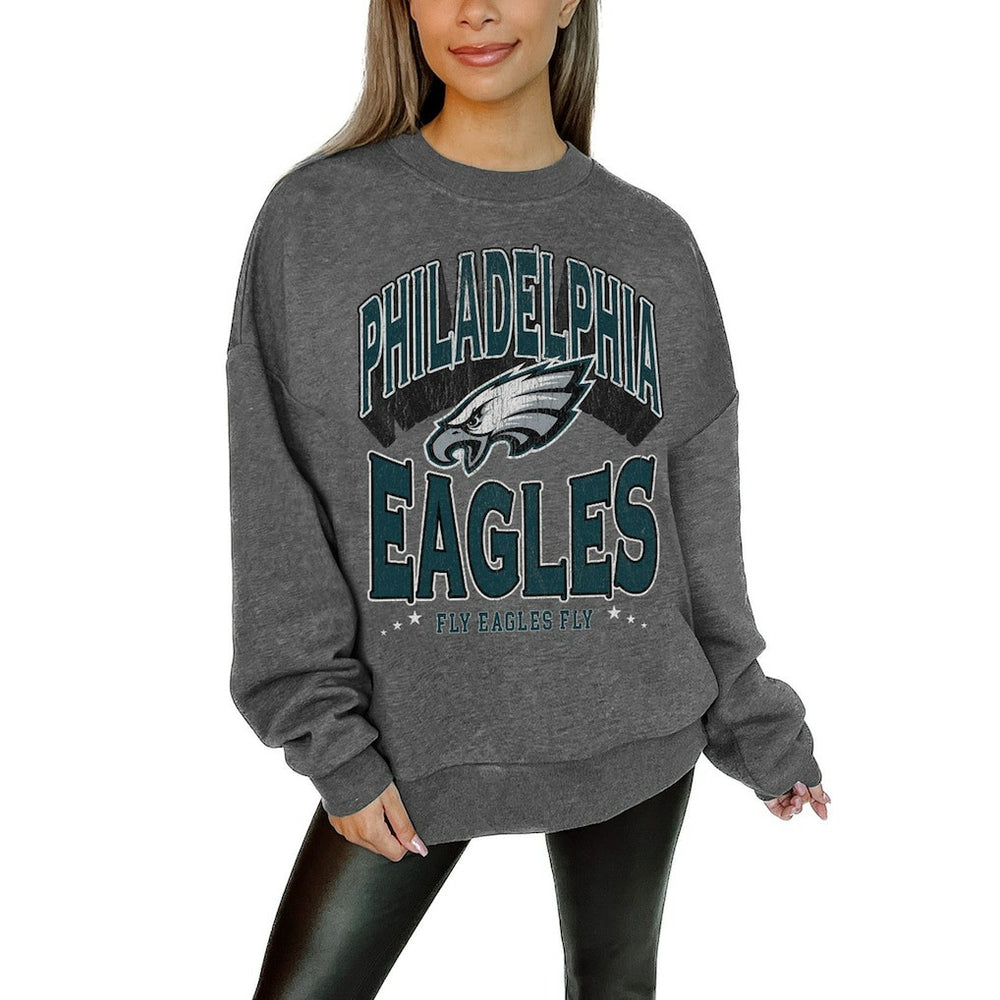 Philadelphia Eagles Gameday Couture Women's Oversized Long Weekend Premium Fleece Drop Shoulder Pullover Sweatshirt - Charcoal sale