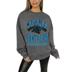 Carolina Panthers Gameday Couture Women's Oversized Long Weekend Premium Fleece Drop Shoulder Pullover Sweatshirt - Charcoal cheap