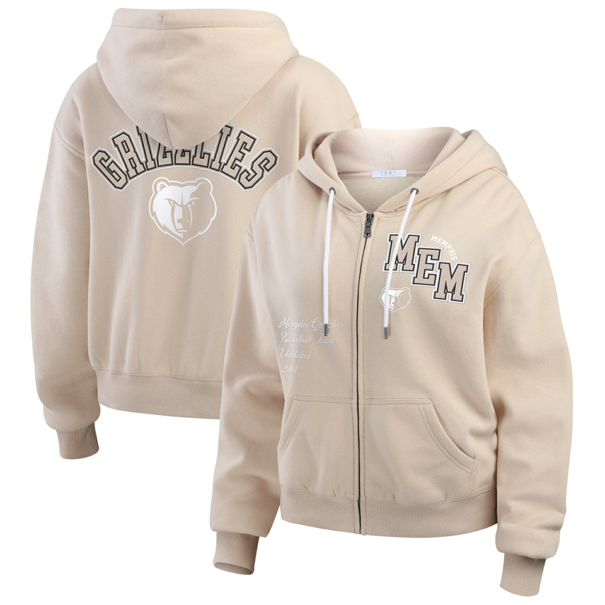 Memphis Grizzlies WEAR by Erin Andrews Women's Tonal Felt Patch Full-Zip Hoodie - Tan discount