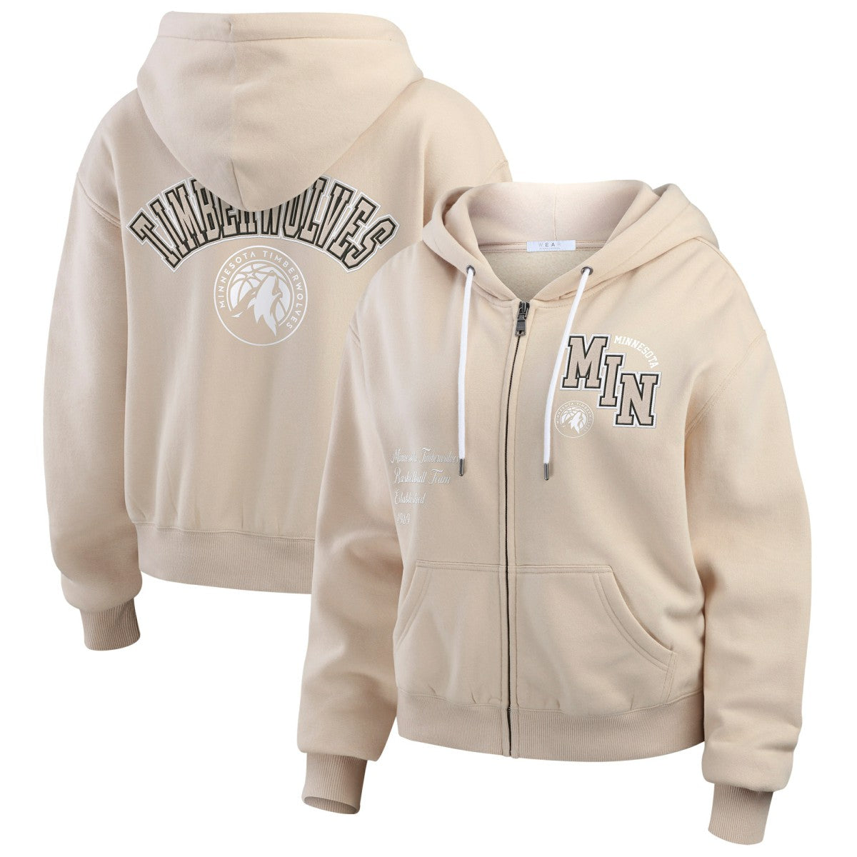 Minnesota Timberwolves WEAR by Erin Andrews Women's Tonal Felt Patch Full-Zip Hoodie - Tan sale