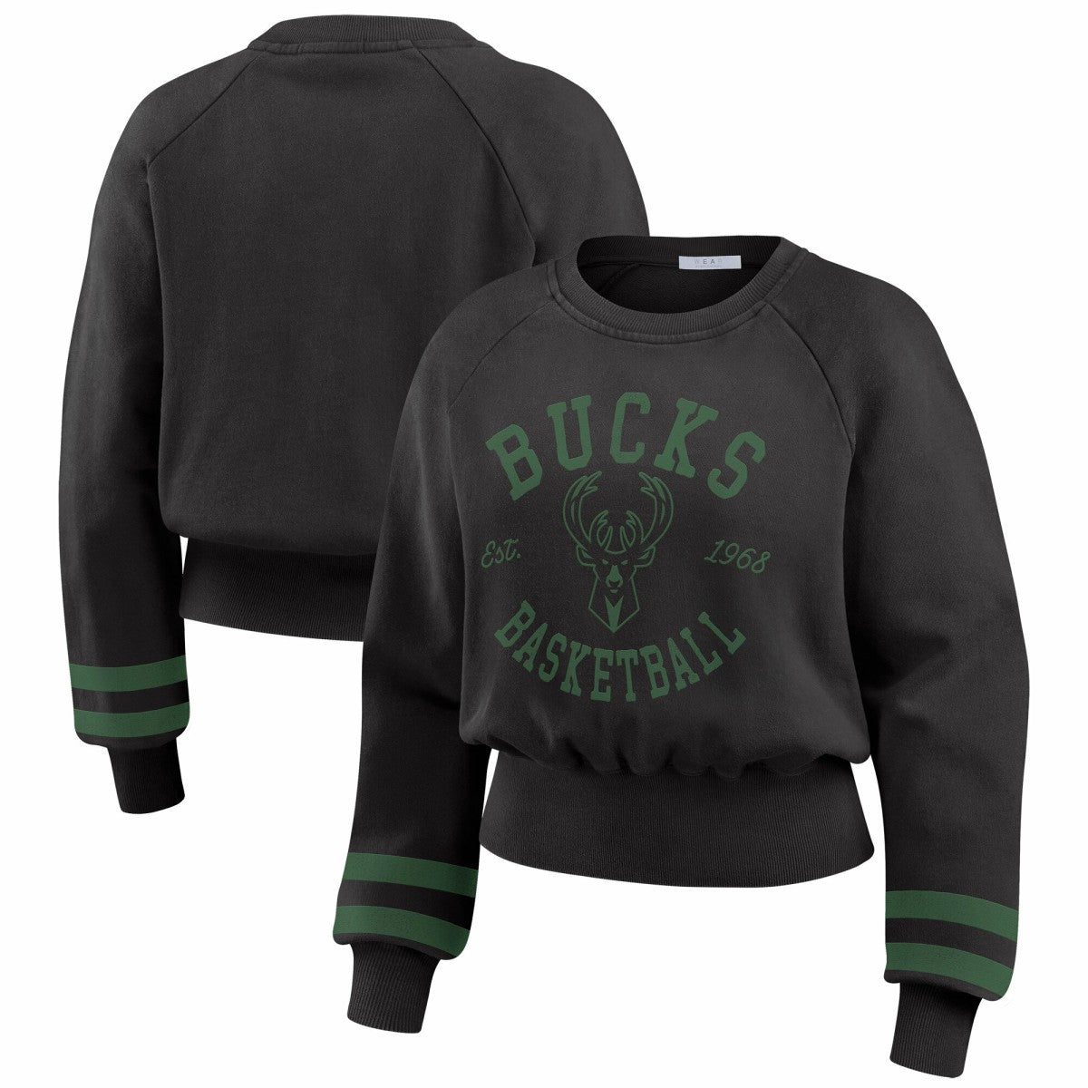 Milwaukee Bucks WEAR by Erin Andrews Women's Vintage Raglan Cropped Pullover Sweatshirt - Black cheap
