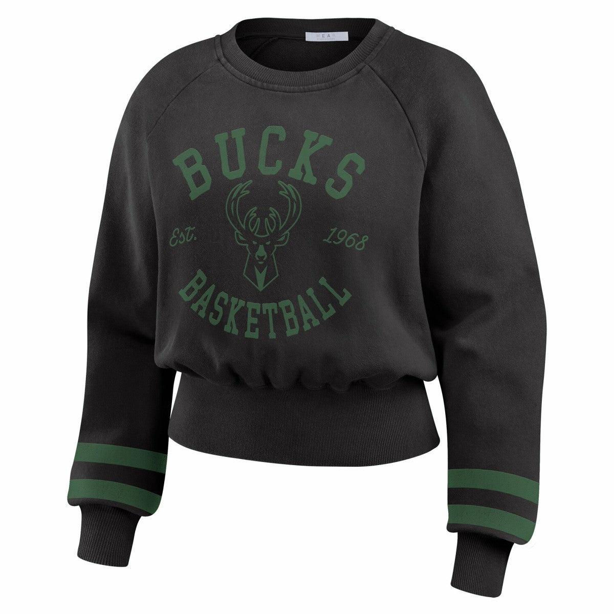 Milwaukee Bucks WEAR by Erin Andrews Women's Vintage Raglan Cropped Pullover Sweatshirt - Black cheap
