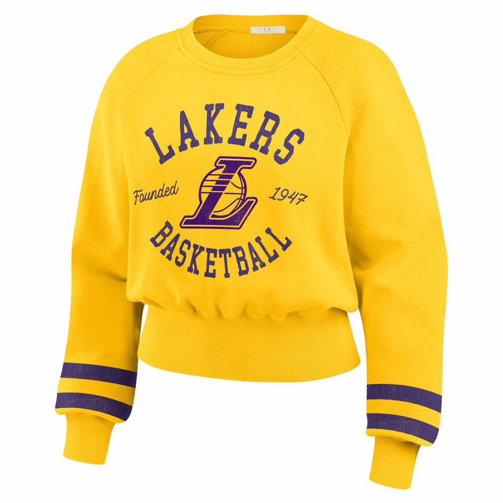 Los Angeles Lakers WEAR by Erin Andrews Women's Vintage Raglan Cropped Pullover Sweatshirt - Gold cheap