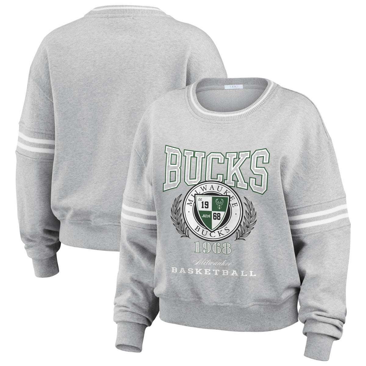 Milwaukee Bucks WEAR by Erin Andrews Women's French Terry Pullover Sweatshirt - Heather Gray online