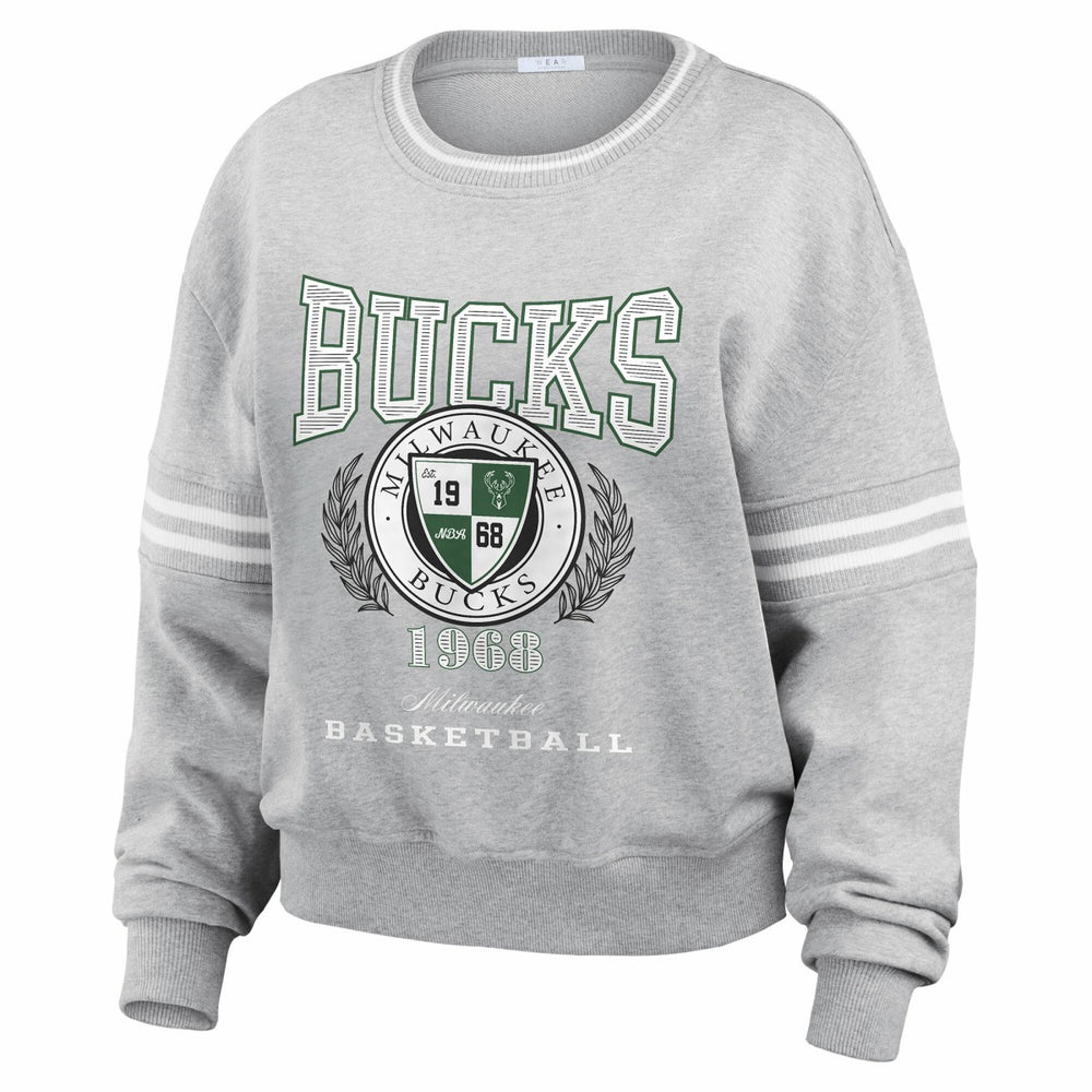 Milwaukee Bucks WEAR by Erin Andrews Women's French Terry Pullover Sweatshirt - Heather Gray online