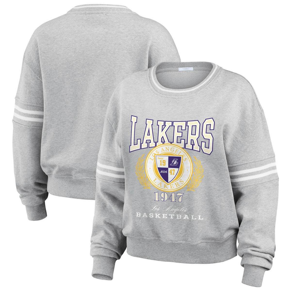 Los Angeles Lakers WEAR by Erin Andrews Women's French Terry Pullover Sweatshirt - Heather Gray cheap