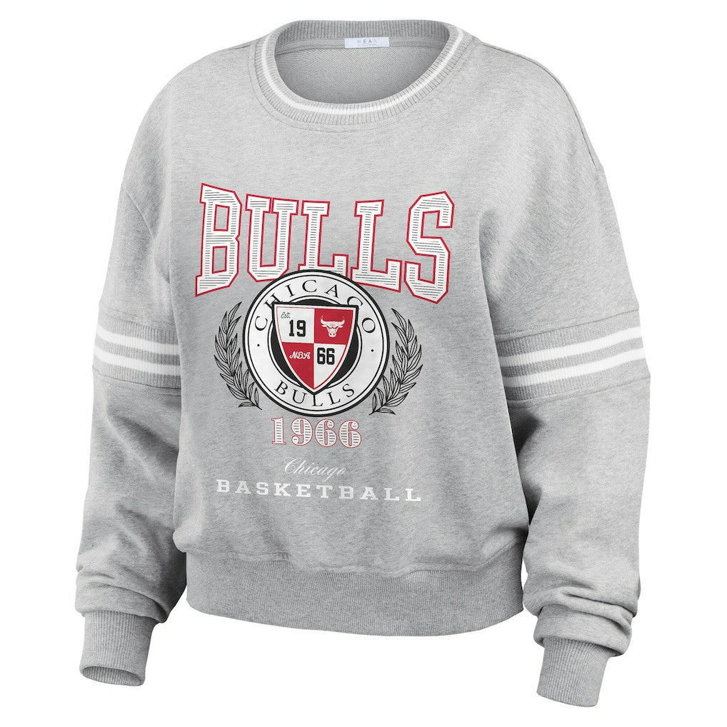 Chicago Bulls WEAR by Erin Andrews Women's French Terry Pullover Sweatshirt - Heather Gray for sale