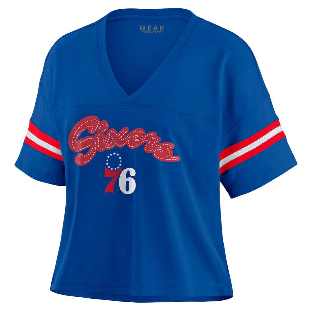 Philadelphia 76ers WEAR by Erin Andrews Women's Color Block Boxy V-Neck T-Shirt - Royal cheap