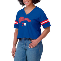 Philadelphia 76ers WEAR by Erin Andrews Women's Color Block Boxy V-Neck T-Shirt - Royal cheap
