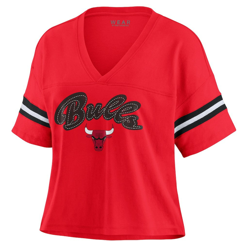 Chicago Bulls WEAR by Erin Andrews Women's Color Block Boxy V-Neck T-Shirt sale - Red online