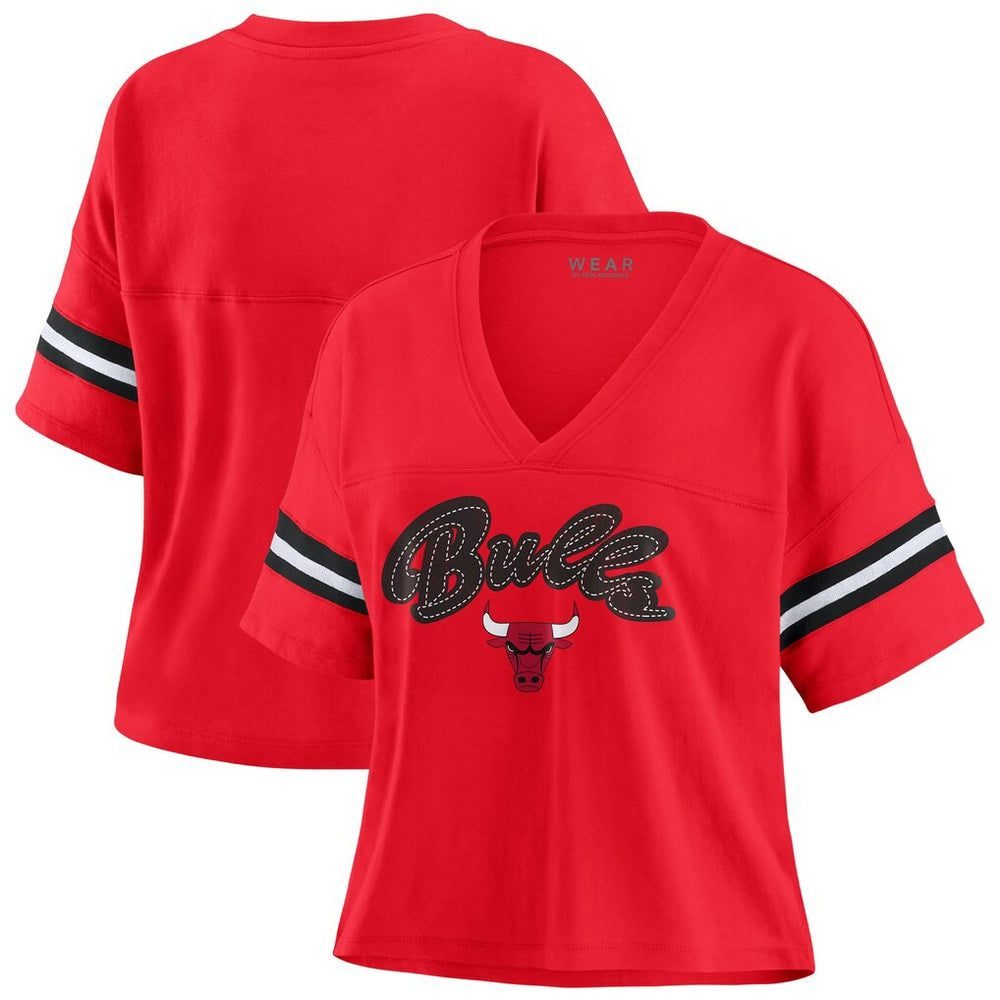 Chicago Bulls WEAR by Erin Andrews Women's Plus Size Color Block Boxy V-Neck T-Shirt sale - Red cheap