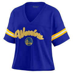 Golden State Warriors WEAR by Erin Andrews Women's Plus Size Color Block Boxy V-Neck T-Shirt sale - Royal online