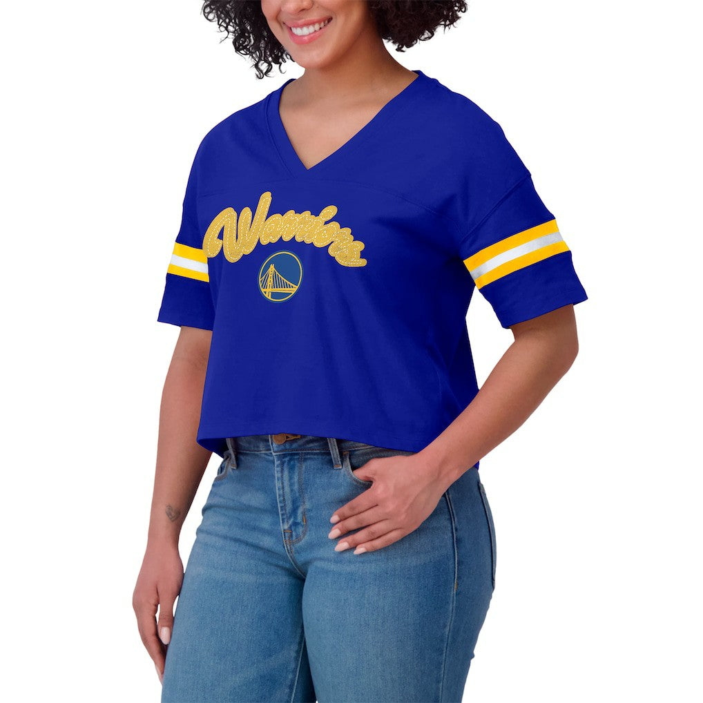 Golden State Warriors WEAR by Erin Andrews Women's Plus Size Color Block Boxy V-Neck T-Shirt sale - Royal online