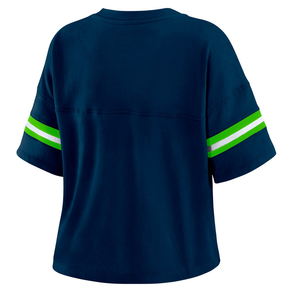 Minnesota Timberwolves WEAR by Erin Andrews Women's Plus Size Color Block Boxy V-Neck T-Shirt - Navy cheap