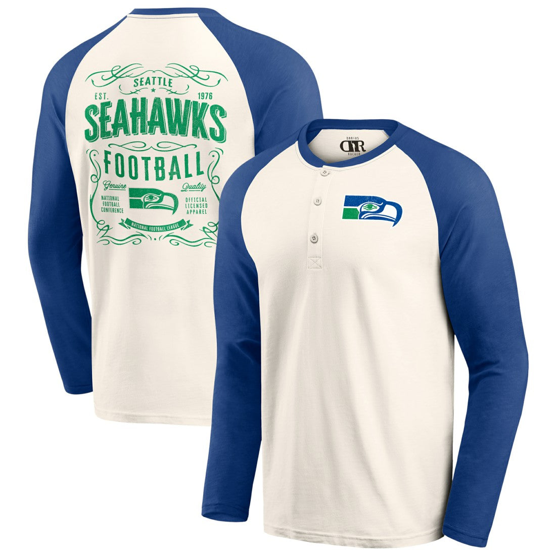 Seattle Seahawks Darius Rucker Collection Raglan Henley Long Sleeve T-Shirt - Cream/Royal discount