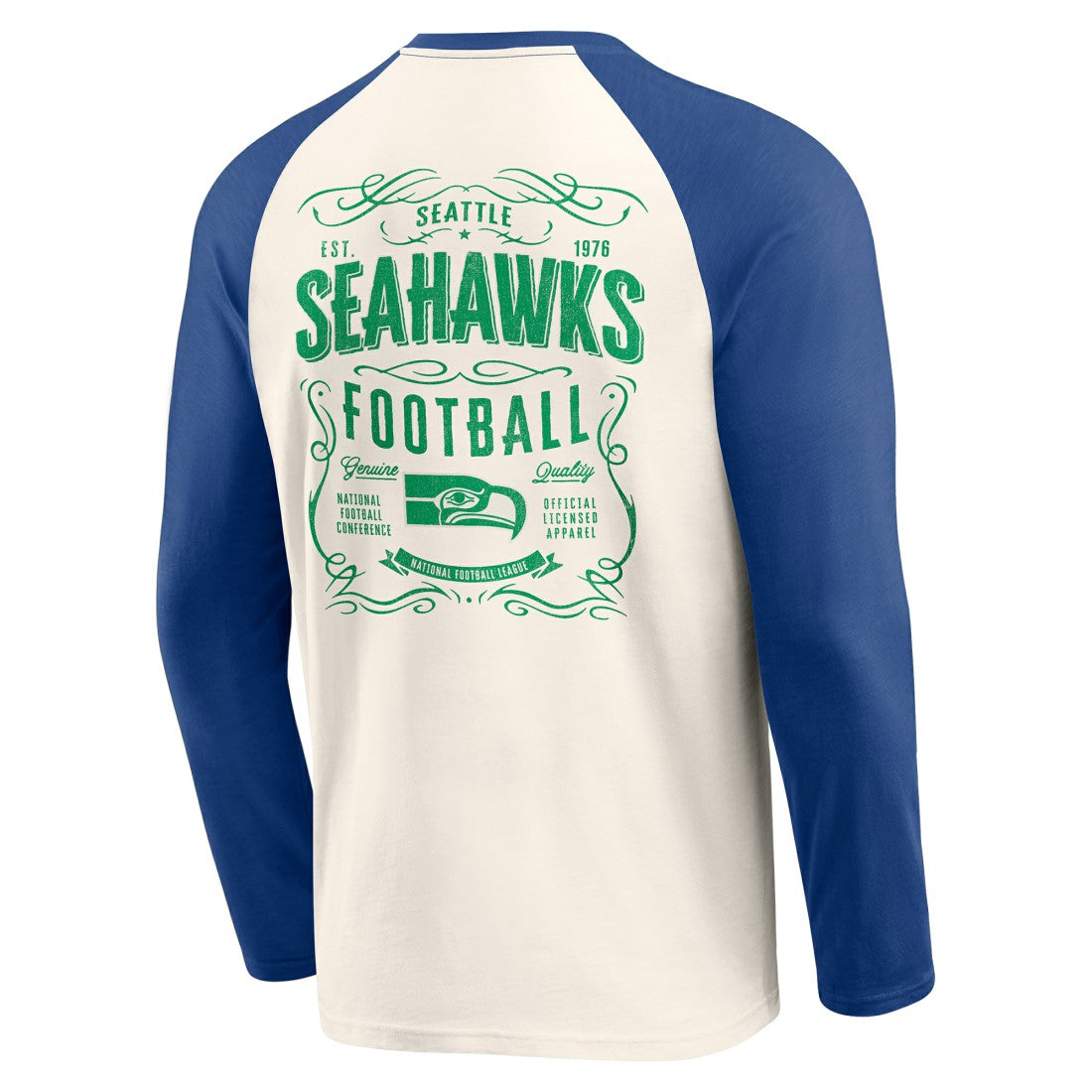 Seattle Seahawks Darius Rucker Collection Raglan Henley Long Sleeve T-Shirt - Cream/Royal discount