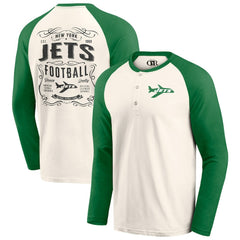 New York Jets Darius Rucker Collection Raglan Henley Long Sleeve T-Shirt - Cream/Green for sale