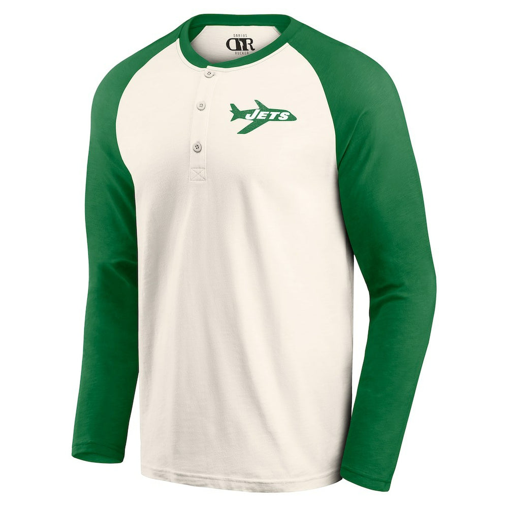 New York Jets Darius Rucker Collection Raglan Henley Long Sleeve T-Shirt - Cream/Green for sale