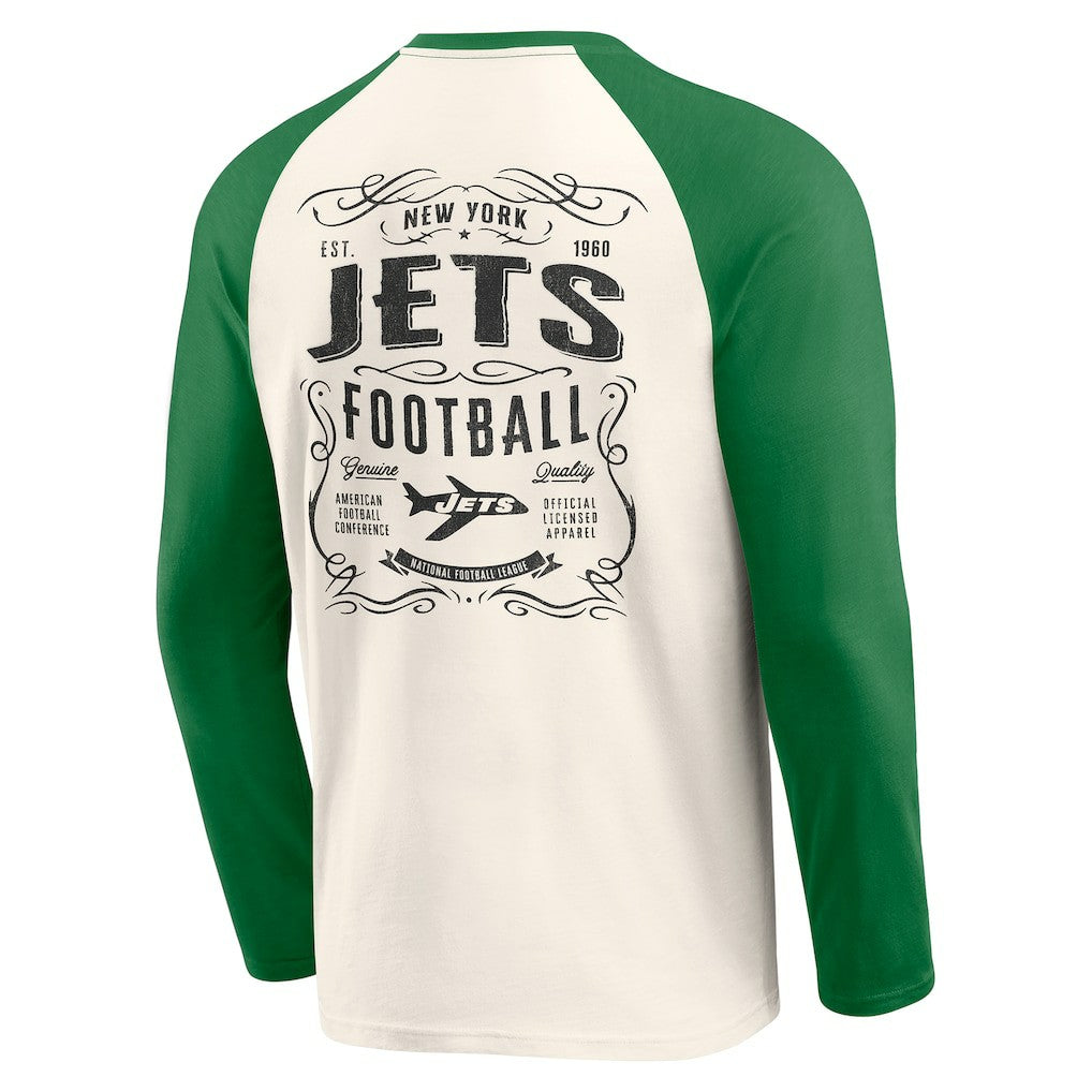 New York Jets Darius Rucker Collection Raglan Henley Long Sleeve T-Shirt - Cream/Green for sale