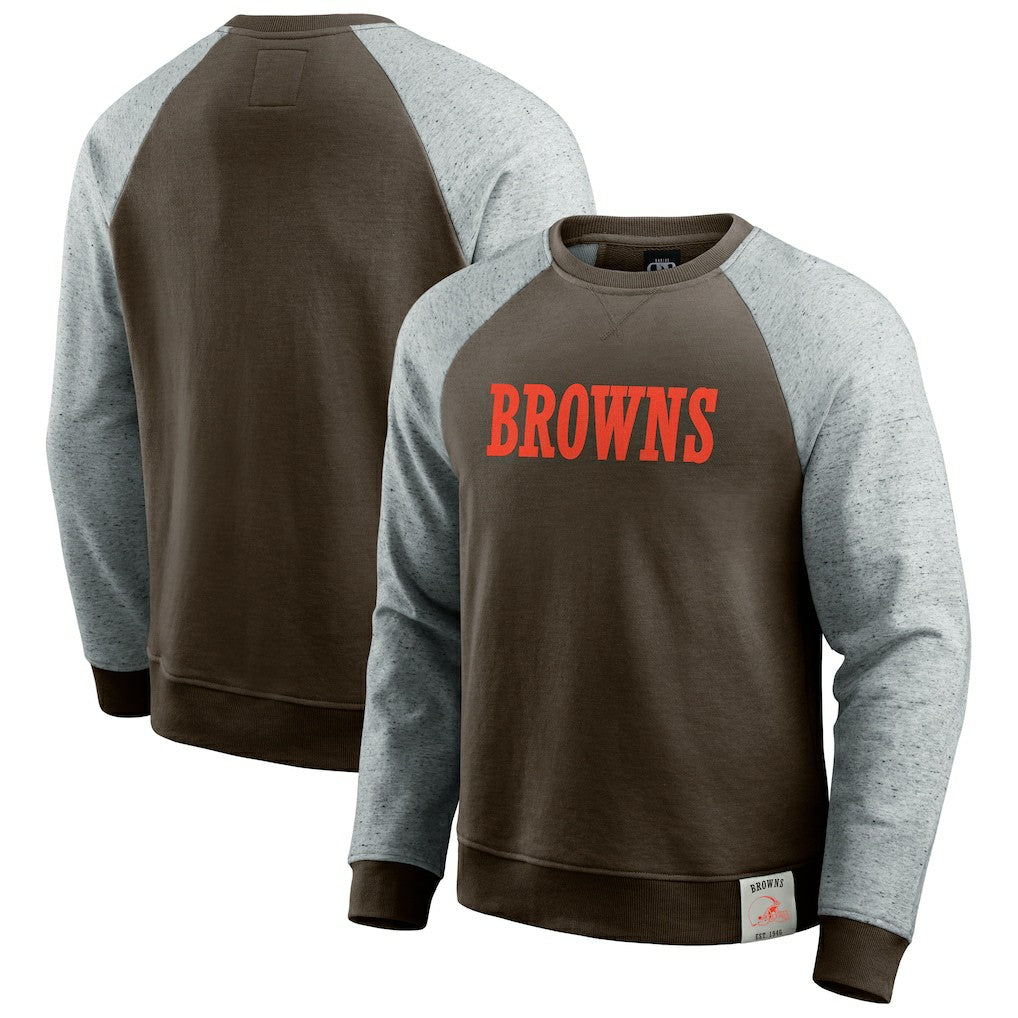 Cleveland Browns Darius Rucker Collection Colorblock Pullover Sweatshirt - Brown/Heather Gray sale