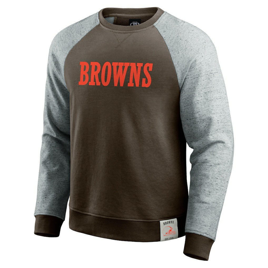 Cleveland Browns Darius Rucker Collection Colorblock Pullover Sweatshirt - Brown/Heather Gray sale